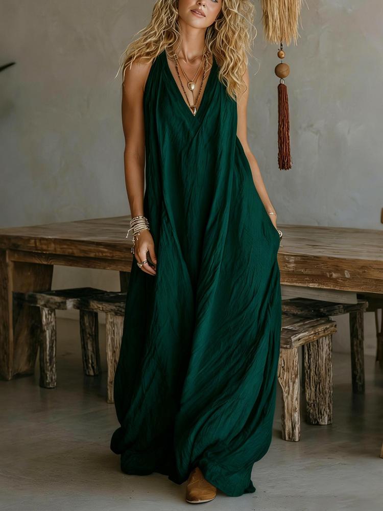 Women's Sleeveless Maxi Dress with Side Pockets, Available in Multiple Colors