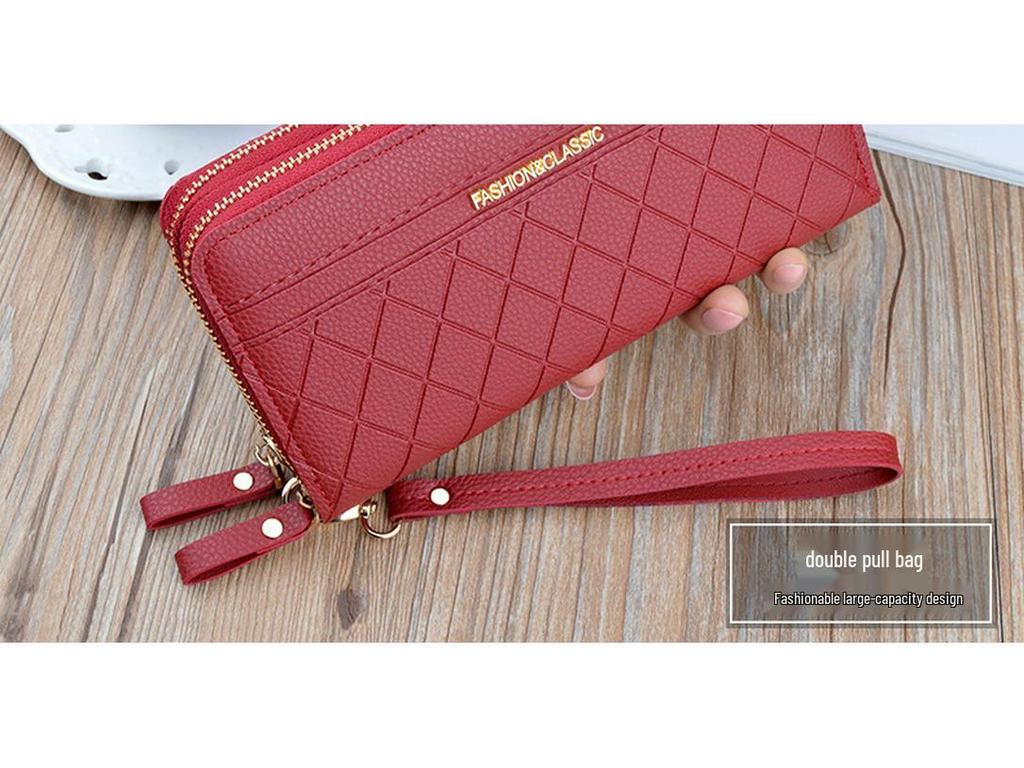 Women's Double Zipper Plaid Wallet - Large Capacity Clutch with Coin Purse & Phone Holder