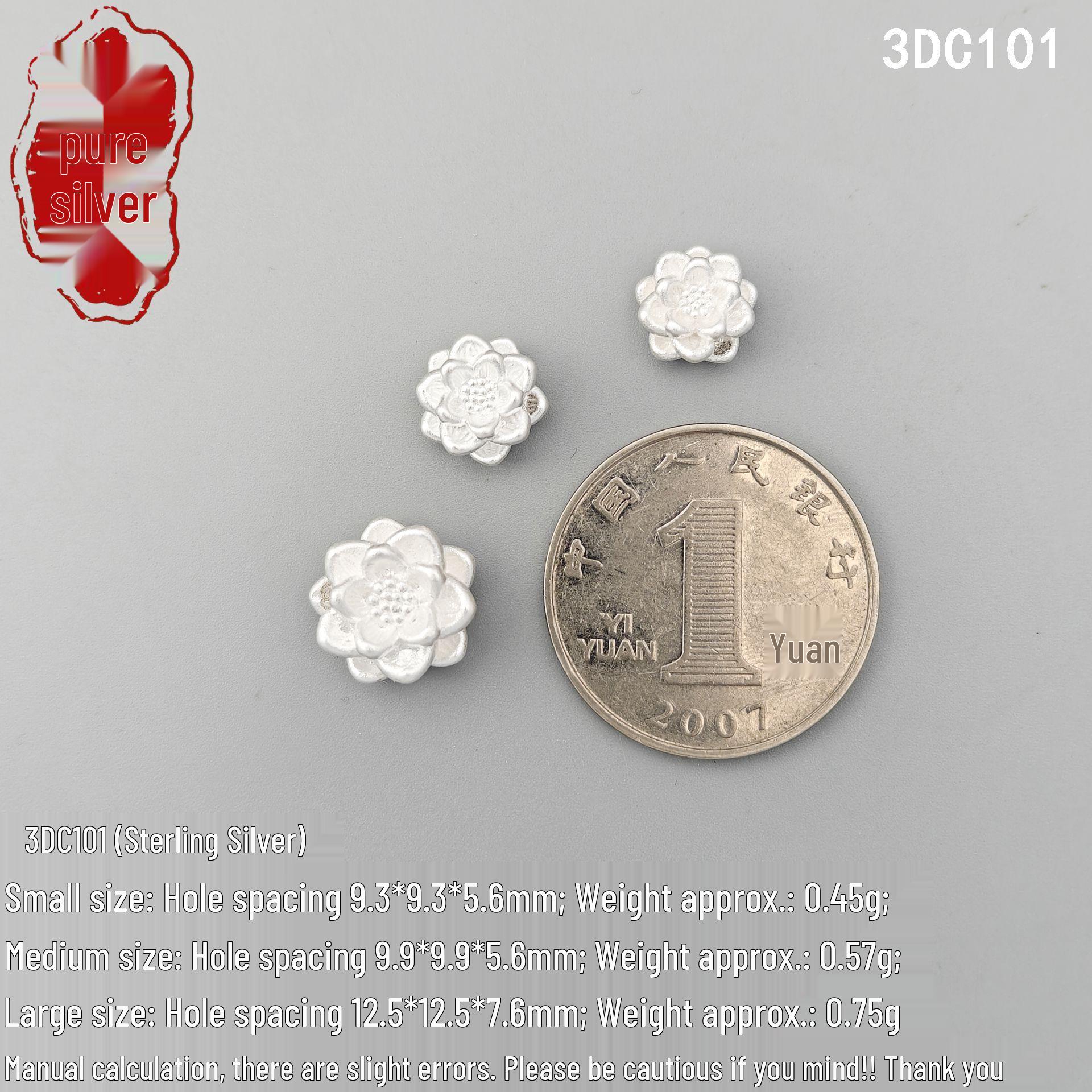 Sterling Silver Lotus Spacer Beads, 3D DIY Jewelry Accessories Small