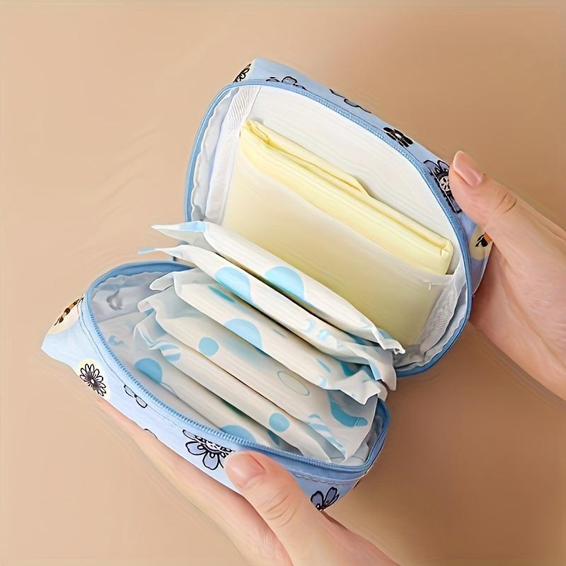 Cute Cartoon Girl Sanitary Napkin Storage Bag Portable Travel Pouch Large Capacity Sanitary Pad Organizer Travel Cosmetic Storage Data Cable Organizer