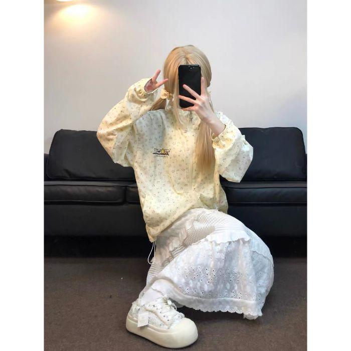 

Быстросохнущая ледяная на ощупь, сладкий зеленый цветочный солнцезащитный кардиган-куртка для женщин, летний, свободный, повседневный, омолаживающий, универсальный, тонкий M