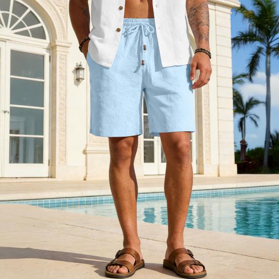 Men Shorts with Reinforced Pockets Elastic Waist Adjustable Drawstring Pure Color Loose Fit Outdoor Sport Shorts Casual