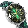 Salvatore Marra Watch Chronograph Multi-faceted Glass Acetate Belt Gradient Men's Green Gold SM19104A-SSGRGD