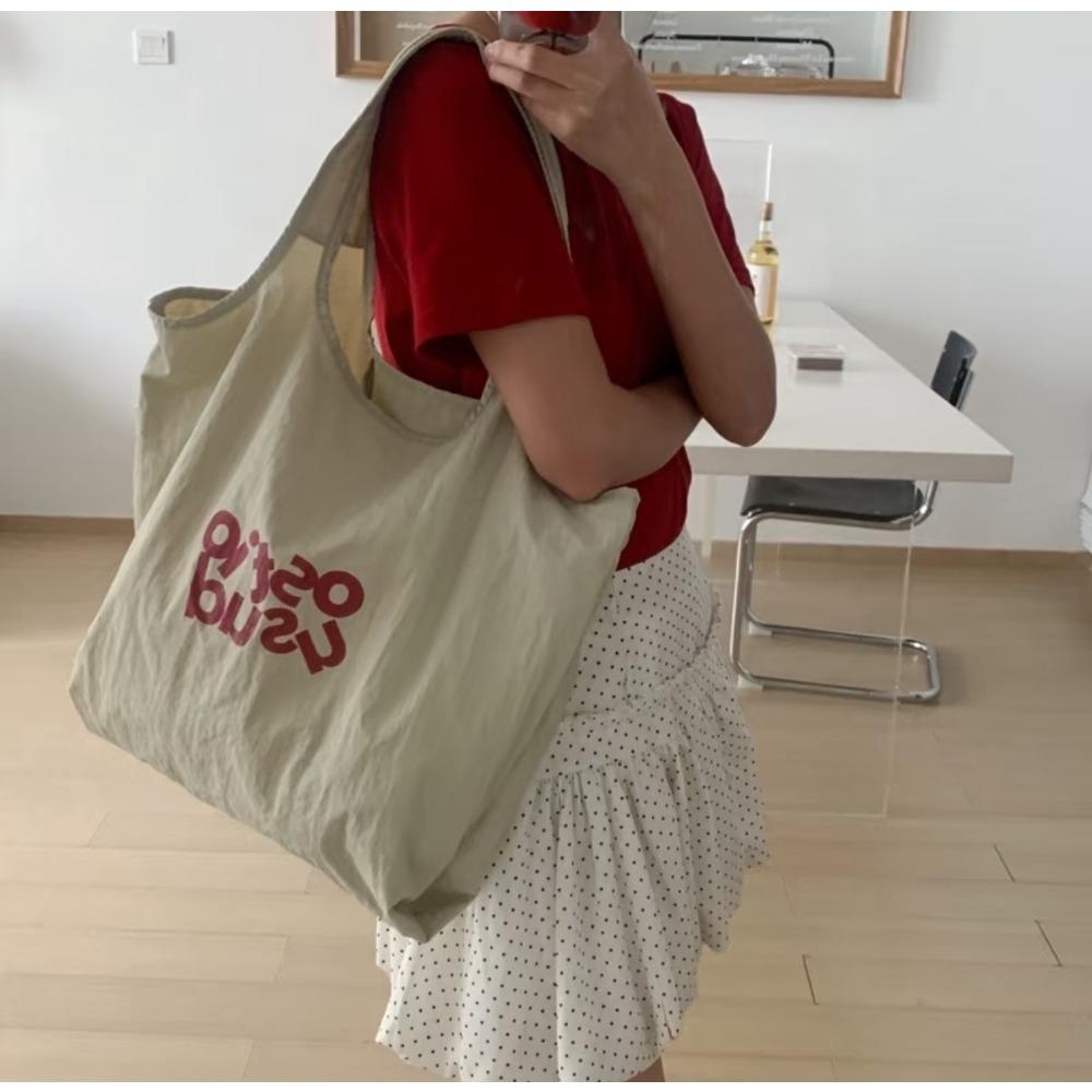 New Korean Lazy Wind Letter Nylon Large Capacity Tote Bag Simple Student Class Commuter Canvas Bag