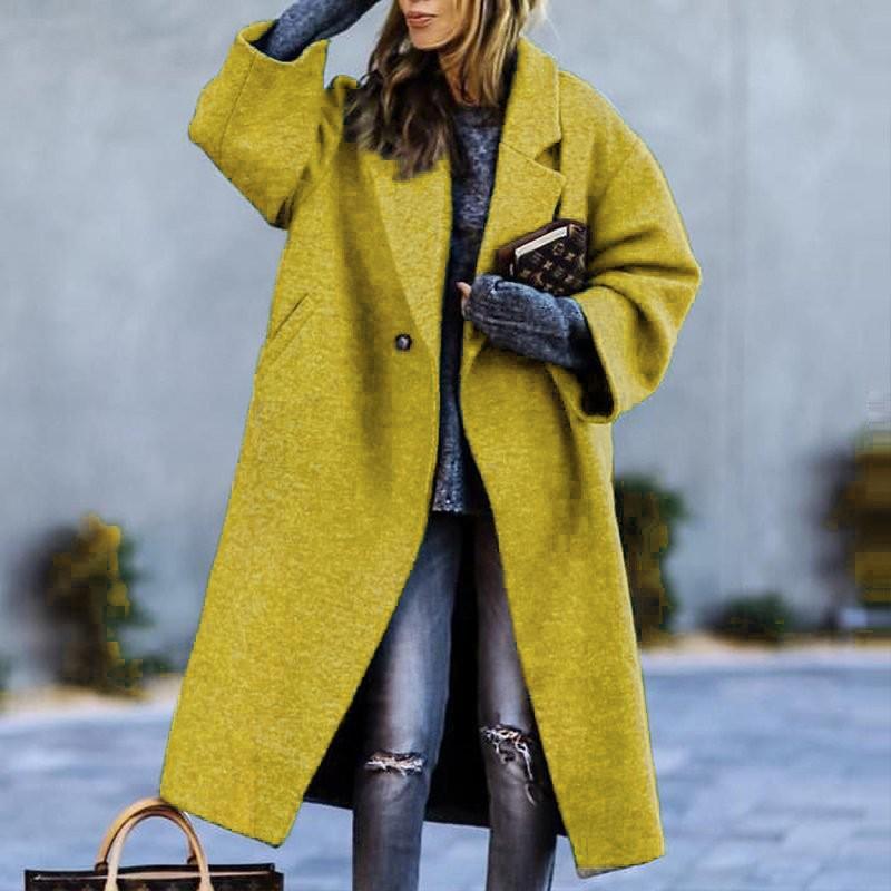 2026 New Women's Long Wool Blend Coat, Oversized Solid Color Casual Overcoat for Autumn Winter, Plus Size Warm Trench Coat