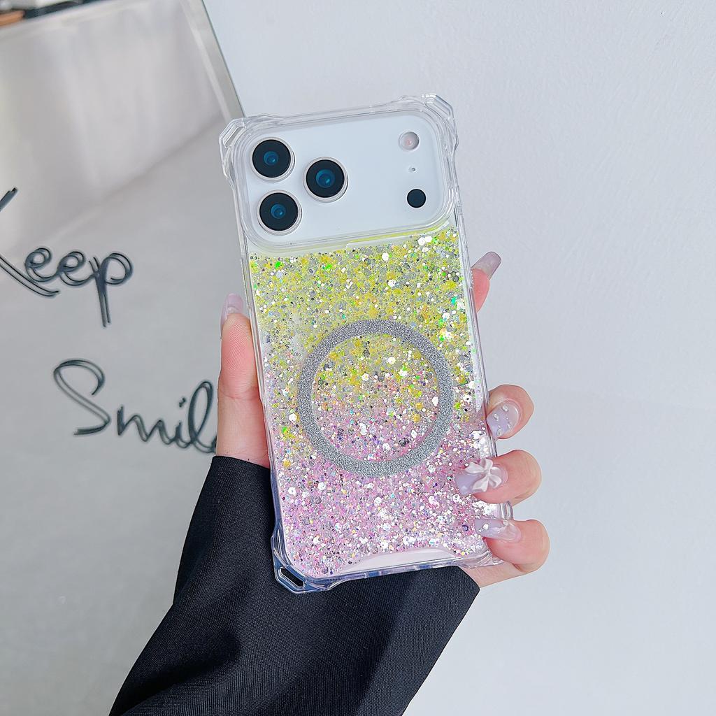 Voyager Glitter Magnetic Mobile Phone Case Is Suitable for Apple 17PROMAX Large Hole 13/14 Four Corners Anti-drop 11/16