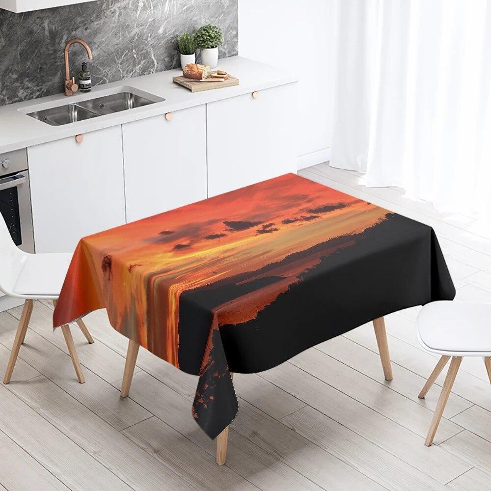 Beautiful Natural Scenery Printed Tablecloth Stain Resistant Waterproof Outdoor Camping  Kitchen Table Home Decor