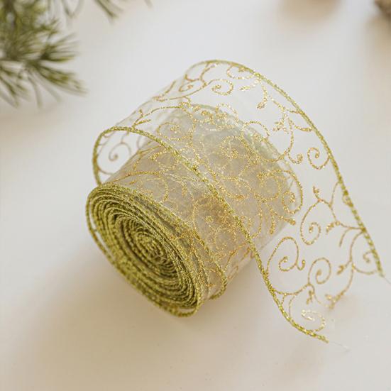 Transluzentes Polyesterband für Schleifen 2,5" x 2,2 Yards Gold Durchsichtig Weihnachtsbaumdekoration und Geschenkverpackung Verpackung, Netzstoff DIY Bastelarbeiten Floral
