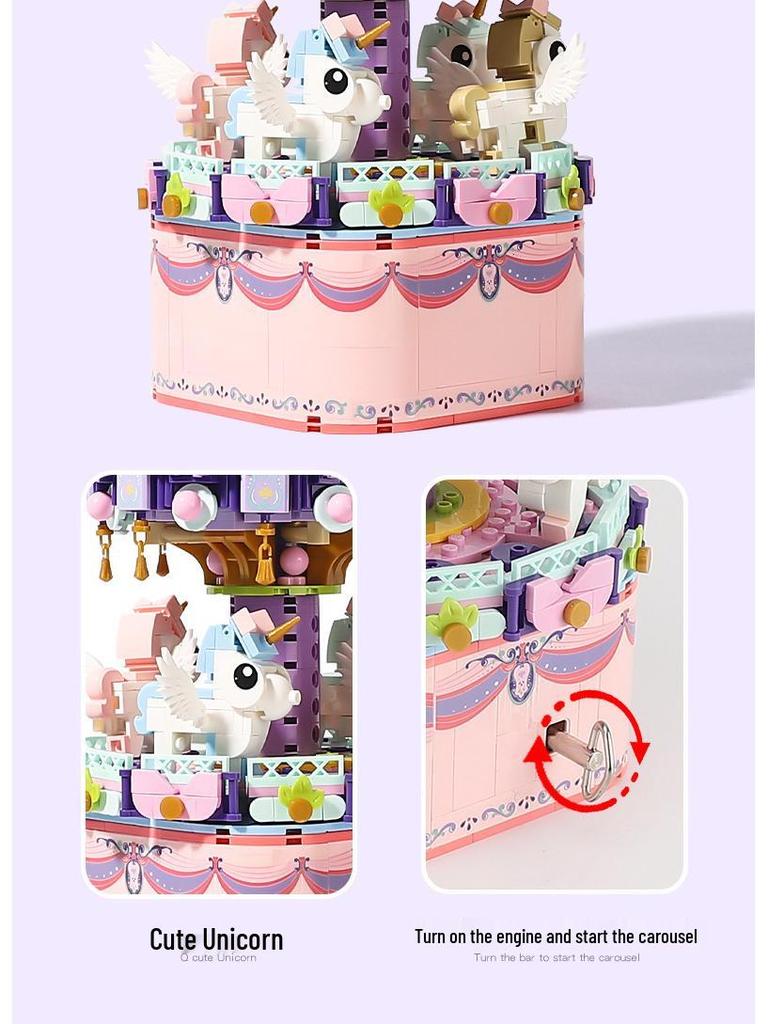 Ferris Wheel & Carousel Music Box: Building Block Toy Gift for Girls, Girlfriends, and Best Friends