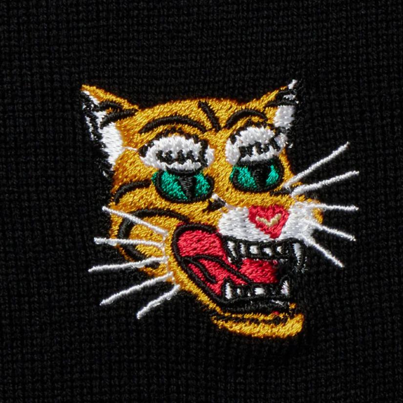 Onitsuka Tiger Embroidered Knit Crew Neck Long Sleeve Sweatshirt Unisex sweatshirt Black 2183B468-001