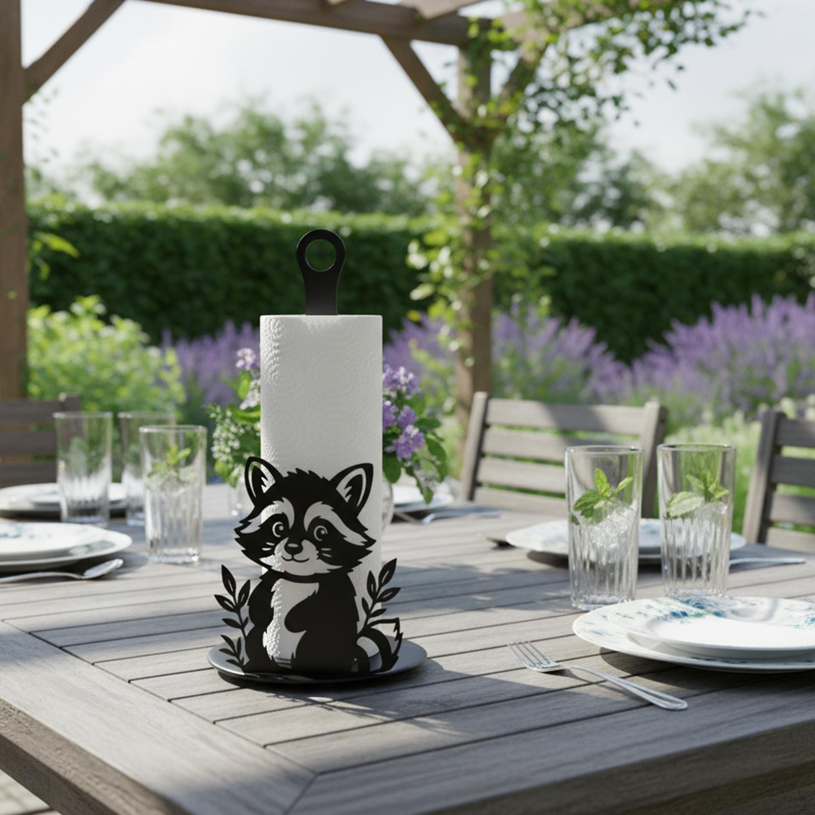 

Kitchen Paper Towel Holder Raccoon Tissue Rack Modern Cute Vertical Stand for