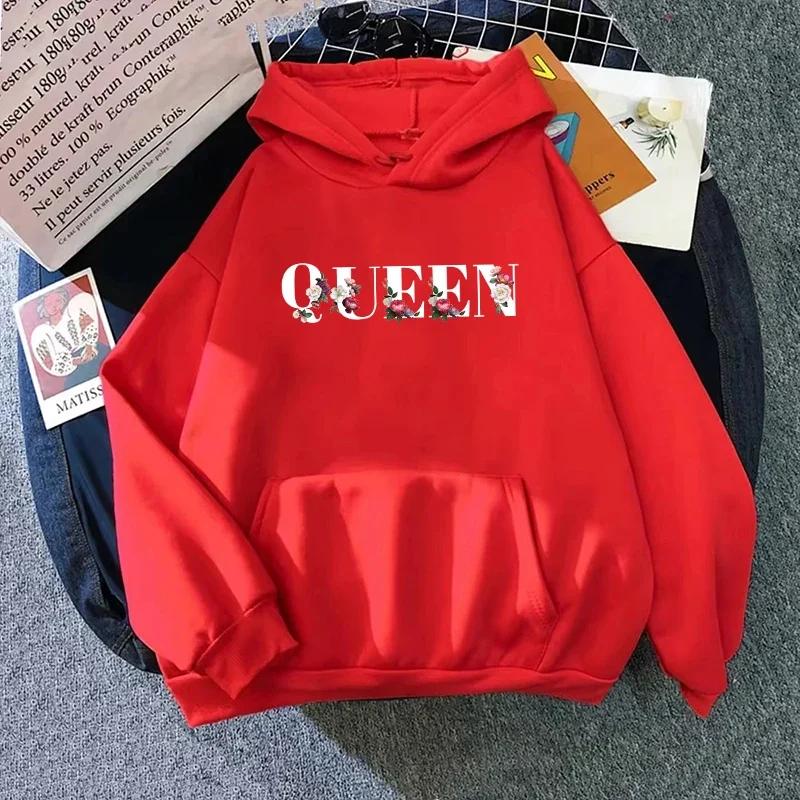 2025 Hot Sale Women's Queen Sweatshirts High Quality Flower Letter Print Hooded Pullover Female Urban Casual Fashion Warm Hoodie