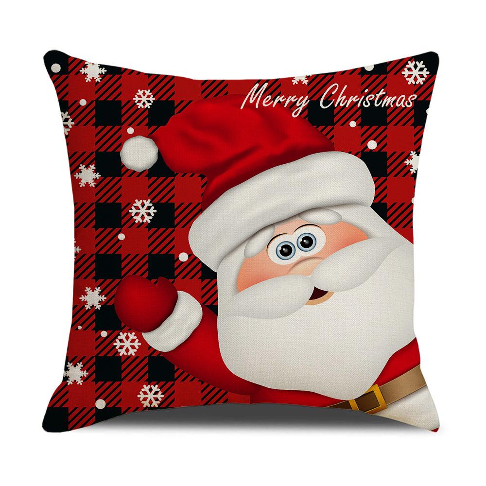 Christmas Pillow Cover Cartoon Plaid Print Cushion Cover Office Sofa Pillow Cover Home