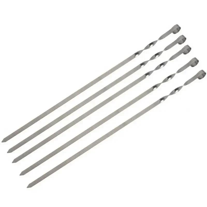 

New Practical 10Pcs Stainless Steel BBQ Barbecue Skewer Roast Stick Grilling Kabob Kebab Flat Skewers Needle wholesale серебряный