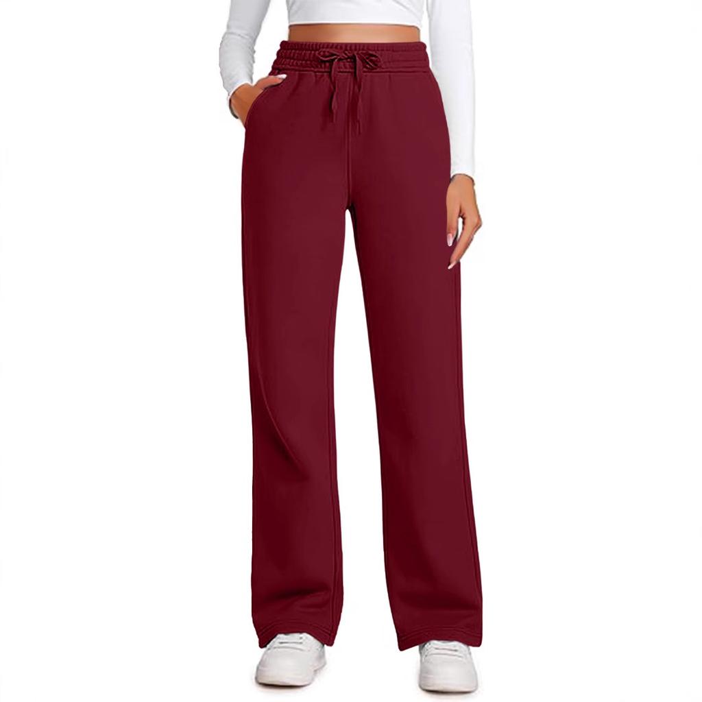 Women Wide Leg Sweatpants Stretchy High Waist Drawstring Loose Fit Casual Trousers