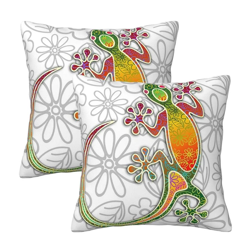 Gecko Ethnic Tribal Lizard African 2 Pcs Square Pillowcase Pillow Cover Cushion Decor Comfort Throw Pillow For Home Bedroom