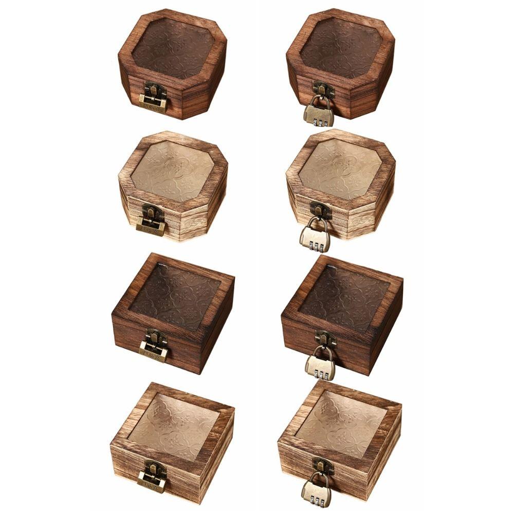 With Lock Wooden Jewelry Storage Box Portable Treasure Decorative Box  Home Decoration