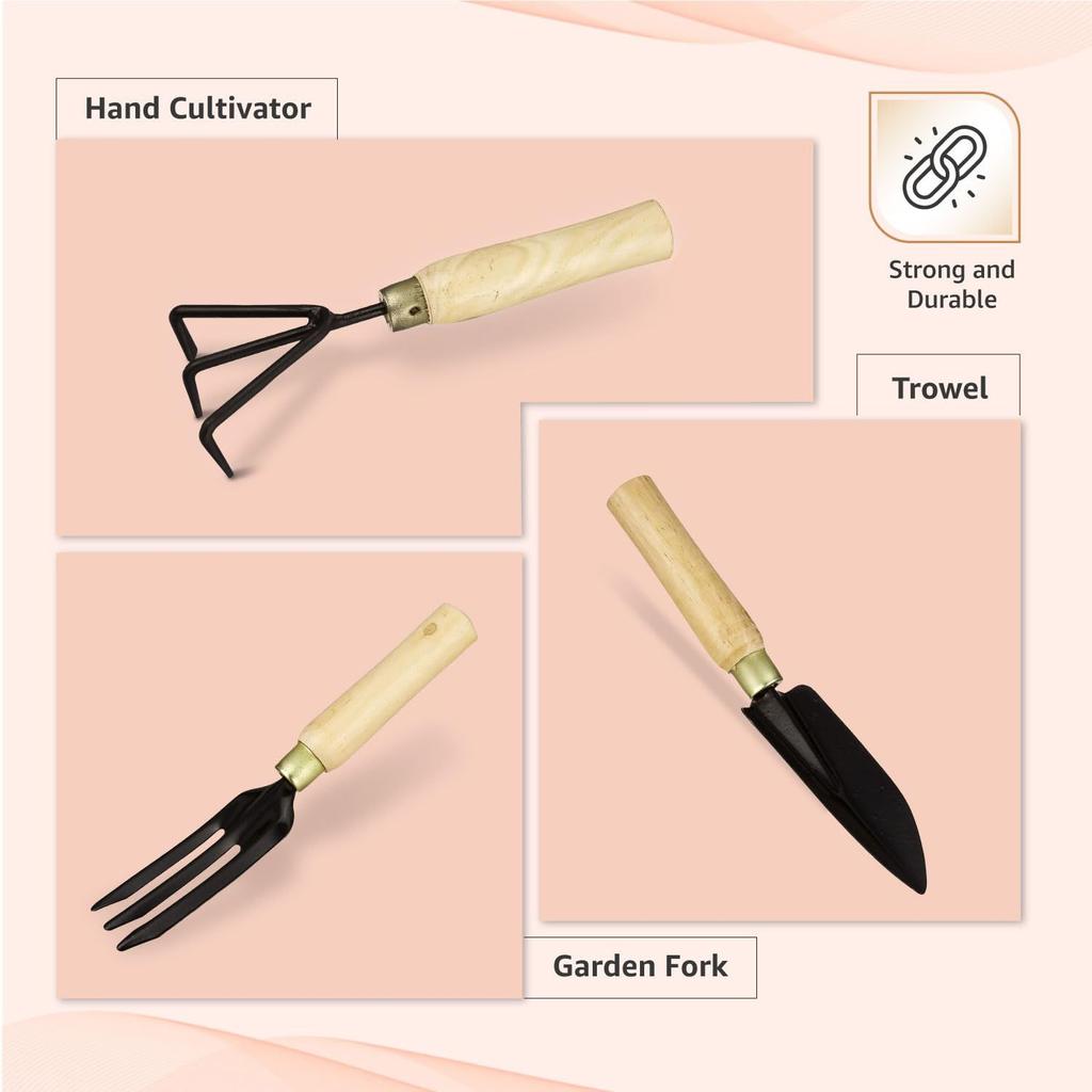 3-Piece Gardening Tool Kit | Trowel, Hand Cultivator, Garden Fork | Gardening Tools for Home