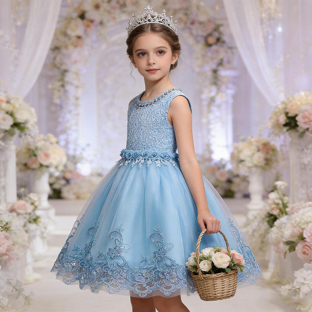 Children's Dress, Beaded Princess Wedding Dress, Fluffy Skirt, Summer Girls' Vest, Mesh Skirt