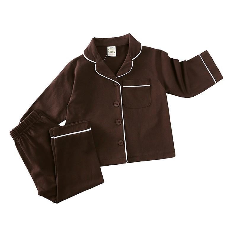 

Весенне-осенние простые свободные пижамные комплекты для маленьких мальчиков и девочек, однотонная хлопковая одежда для сна с длинными рукавами для малышей, костюмы из 2 предметов, От 0 до 5 лет 90 коричневый