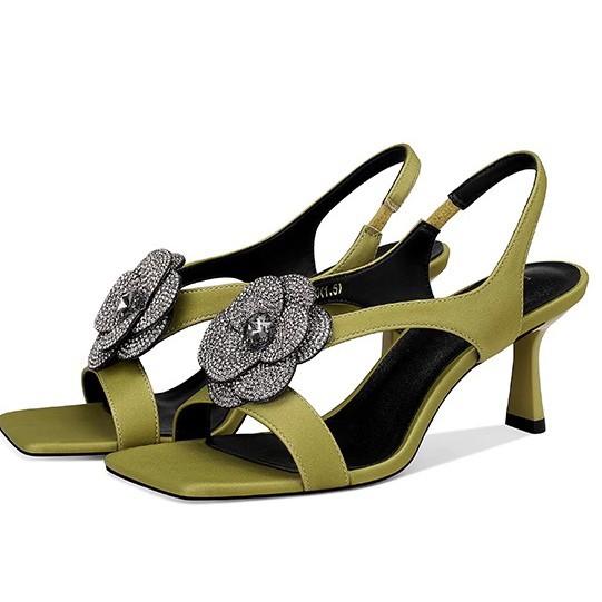 Flower square head fashion sandals 22 beautiful with skirt thin heel temperament elegant high heel sandals