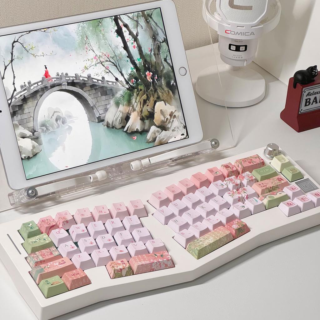 Keycap Jinguancheng Cherry Moa Pbt Side Engraved Moa Five-Sided Thermal Sublimation Pink Keycap