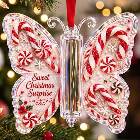Weihnachtsbaum-Hänge-Dekoration Bargeld-Geschenk-Schmuckstück, Acryl-Schmetterling Geldhalter mit Eingebaut?in Ornament für durchsichtiges Fach, Weihnachtsbaum,