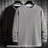 Erkek Sweatshirt Bisiklet Yaka Uzun Kollu Patchwork Renkli Sahte İki Parça Pullover Üstler Waffle Dokulu Bol Kesim Günlük Üstler