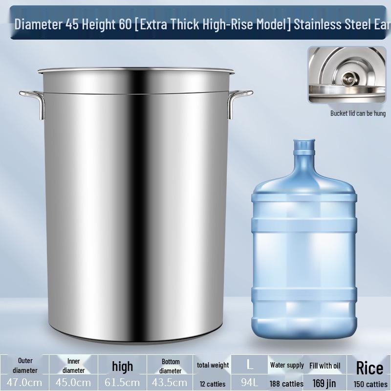 304 Stainless Steel Soup Pot with Lid - Thickened Round Barrel for Commercial Use, Ideal for Rice, Water, Braised Meat, and Porridge.