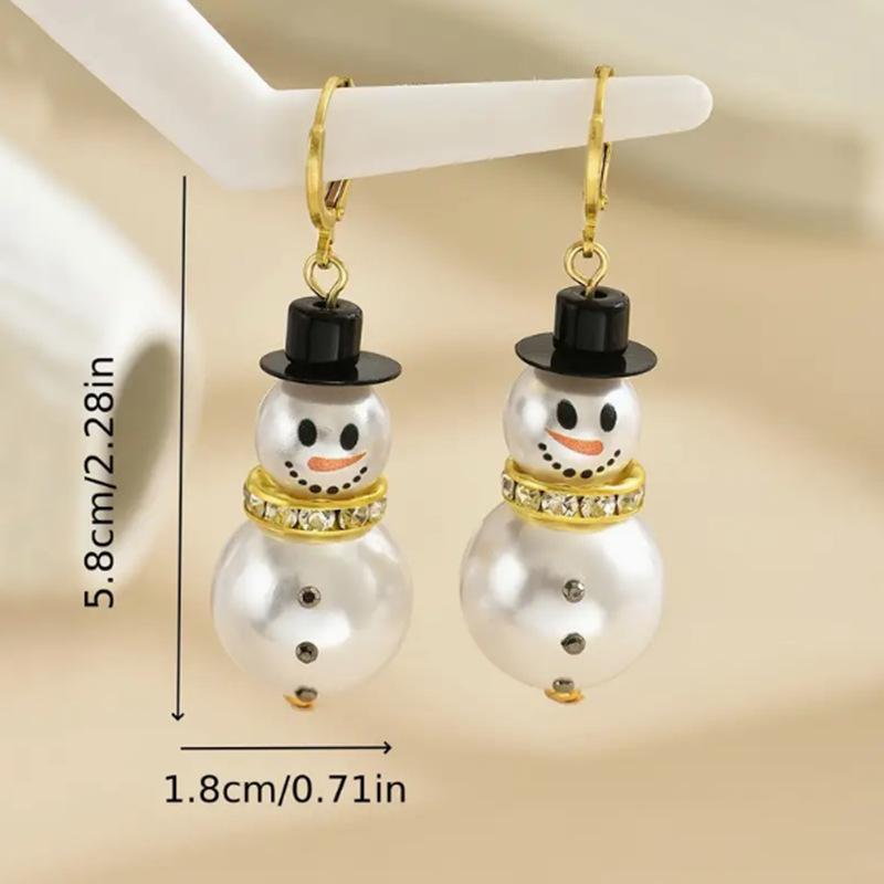 Fashion Christmas White Snowman Pearl Drop Earrings for Women Cute Rhinestone Snowflake Earring Jewelry New Year Holiday Gifts