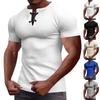 Men's Summer Slim Fit Lace-up Henley T-shirt - Breathable Short Sleeve Sports Casual Fashion