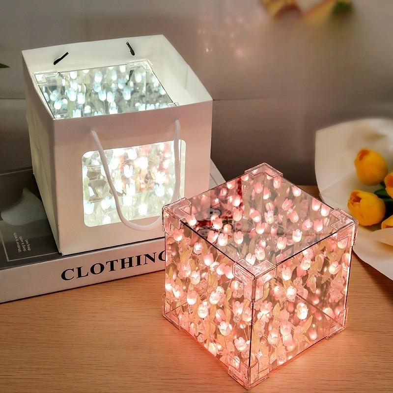 Lumină de noapte Marea Florilor de Lalele Lucrată Manual DIY Pachet Material Lampă Lalea Oglindă Tridimensională Decorațiune Creativă Ornament Ornament Cadou Cuplu Student