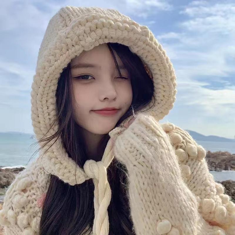 New Red Bomb Cap Korean Version of The Autumn and Winter Christmas Thickened Knitted Women's Cap Retro Cute Outdoor Warm Beanies