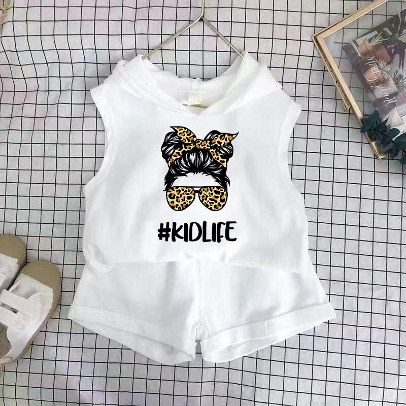 Girls Cotton Cartoon Print Tank Top And Shorts Set Fashionable Summer Two Piece Outfit For Kids