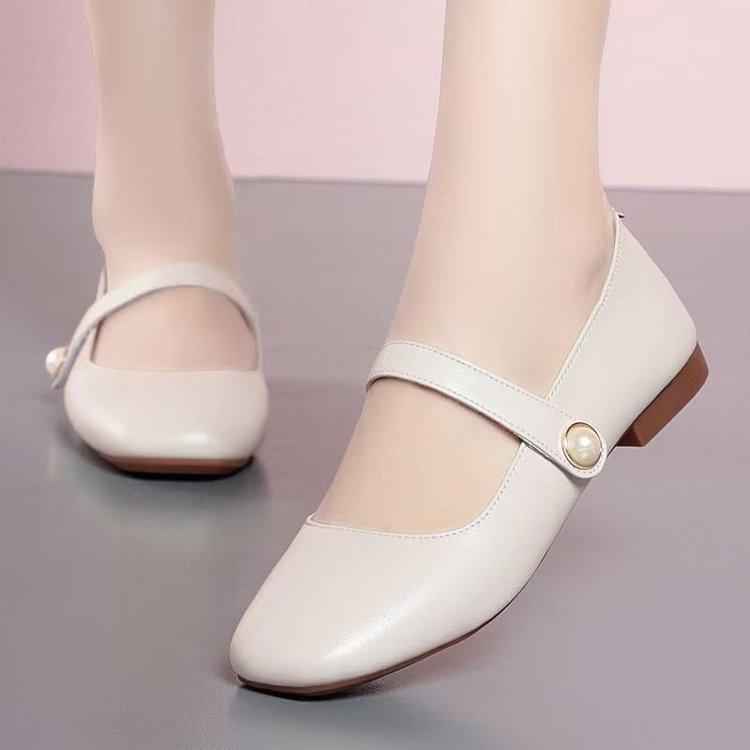 Low Heel Square Head Single Shoes Mary Jane Women's Shoes Light and Comfortable Soft Sole Small Leather Shoes Women's Soft Leather Flat Shoes Shallow