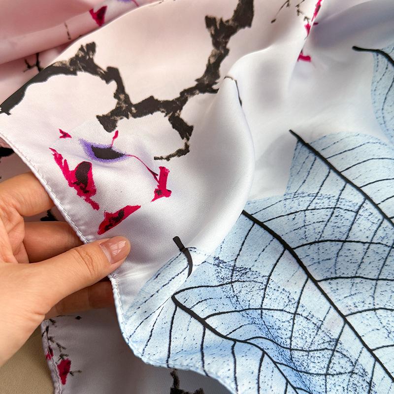 Summer Versatile Silk Scarf Premium Lijing Forging Long Scarf Travel Sunscreen Simulation Silk Flower Silk Scarf Women