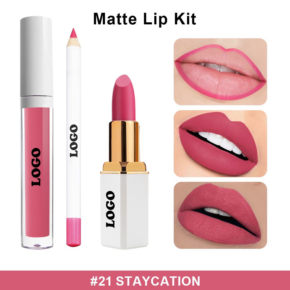 Cross-Border Velvet Matte Lip Set: Long-Lasting, Non-Fading 3-Piece Lip Gloss, Lipstick, and Lip Liner.