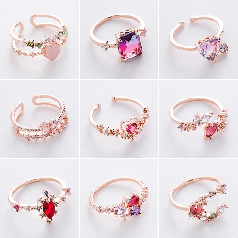 A variety of micro-set crystal zircon ring sweet and elegant ring popular jewelry
