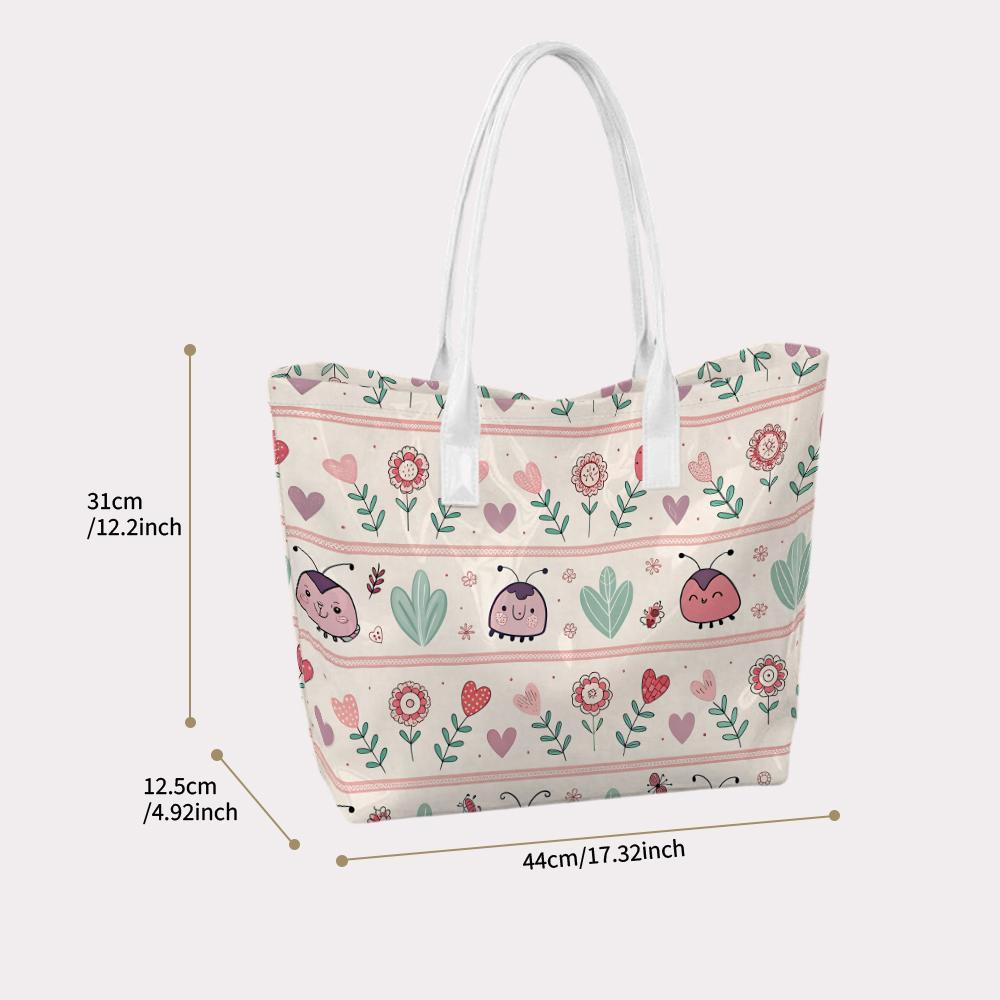 Cute Floral Insect Pattern Tote Bag Large Capacity Daily Carry Lightweight Portable Handbag for Outdoor Shopping Dating