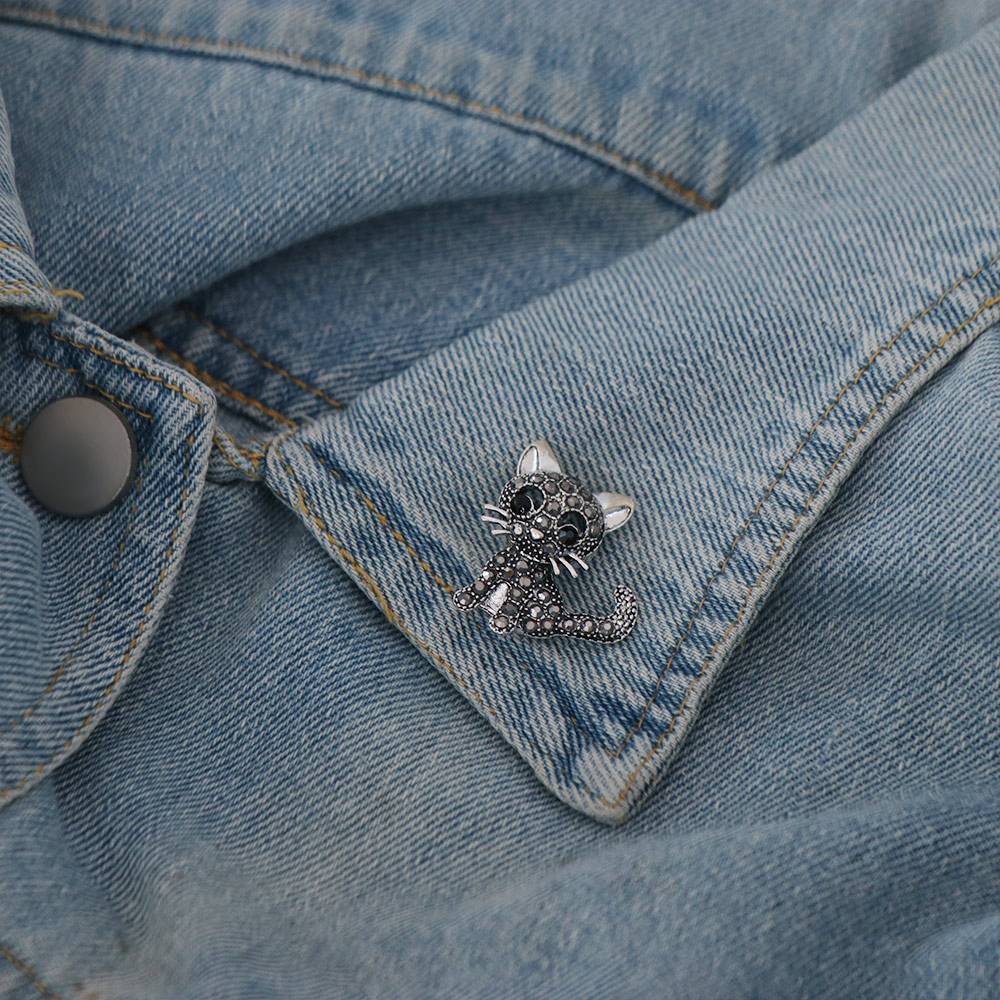 Zircon Crystal Cat Brooches Clothing Accessories Vintage Brooches Cat Badge Pins Gift