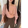 Pullover a maglia con maniche a pipistrello lunghe da donna 380g Spesso Scollo a barca Moda coreana Maglione Largo Casual Capo spalla per l'autunno Pull