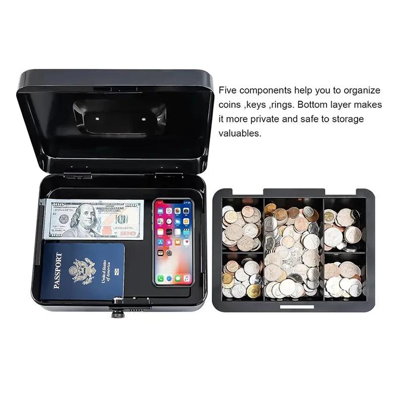 Secure Cash Storage Box/Heavy-Duty Steel Cash Safe with Combination Lock - Fire-Resistant Money Storage Box &Valuables Organizer