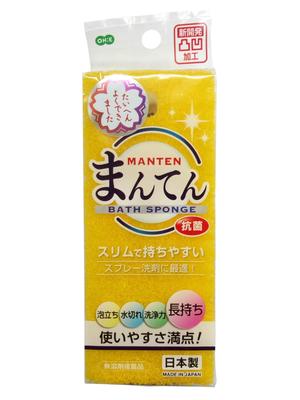 Oe Bath Sponge Length X Width X Height Yellow Manten Sponge for Bath Slim Type Bathroom Wash Antibacterial Treatment Made In Japan 16.1cm 6.6cm 4.5cm