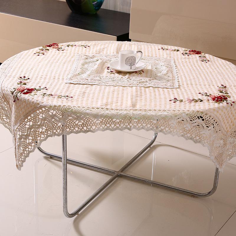 Tischdecke Hohlsaum Seidenband Blumenstickerei Europäischer Bezug Waschbar Ausgehöhltes Tischtuch