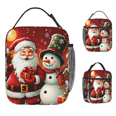 Christmas Santa Snowman Lunch Bag Fun Lunch Box Office Portable Thermal Tote Handbags For Women Oxford Print Cooler Bag