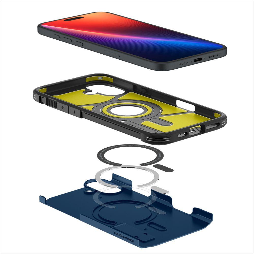 Spigen Tough Armor MagSafe Case with Stand for iPhone 16 - Blue