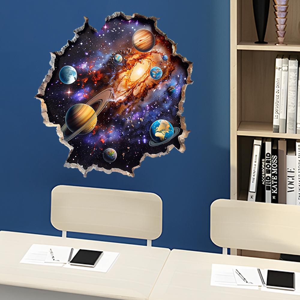3D Space Planet Breaking Wall Sticker Self Adhesive No Residue Home Decor