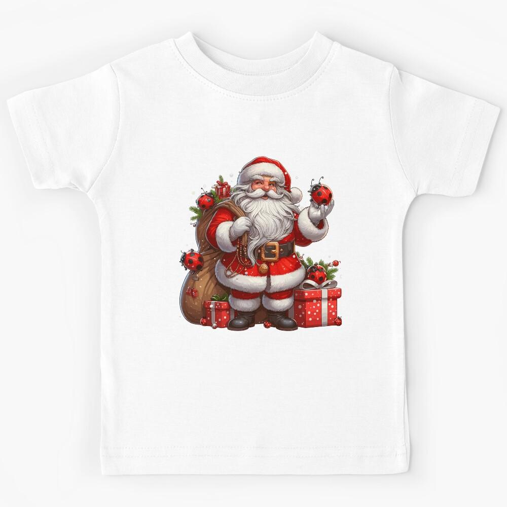 American Santa Claus Holding Ladybug Present Xmas Kids T-Shirt 140