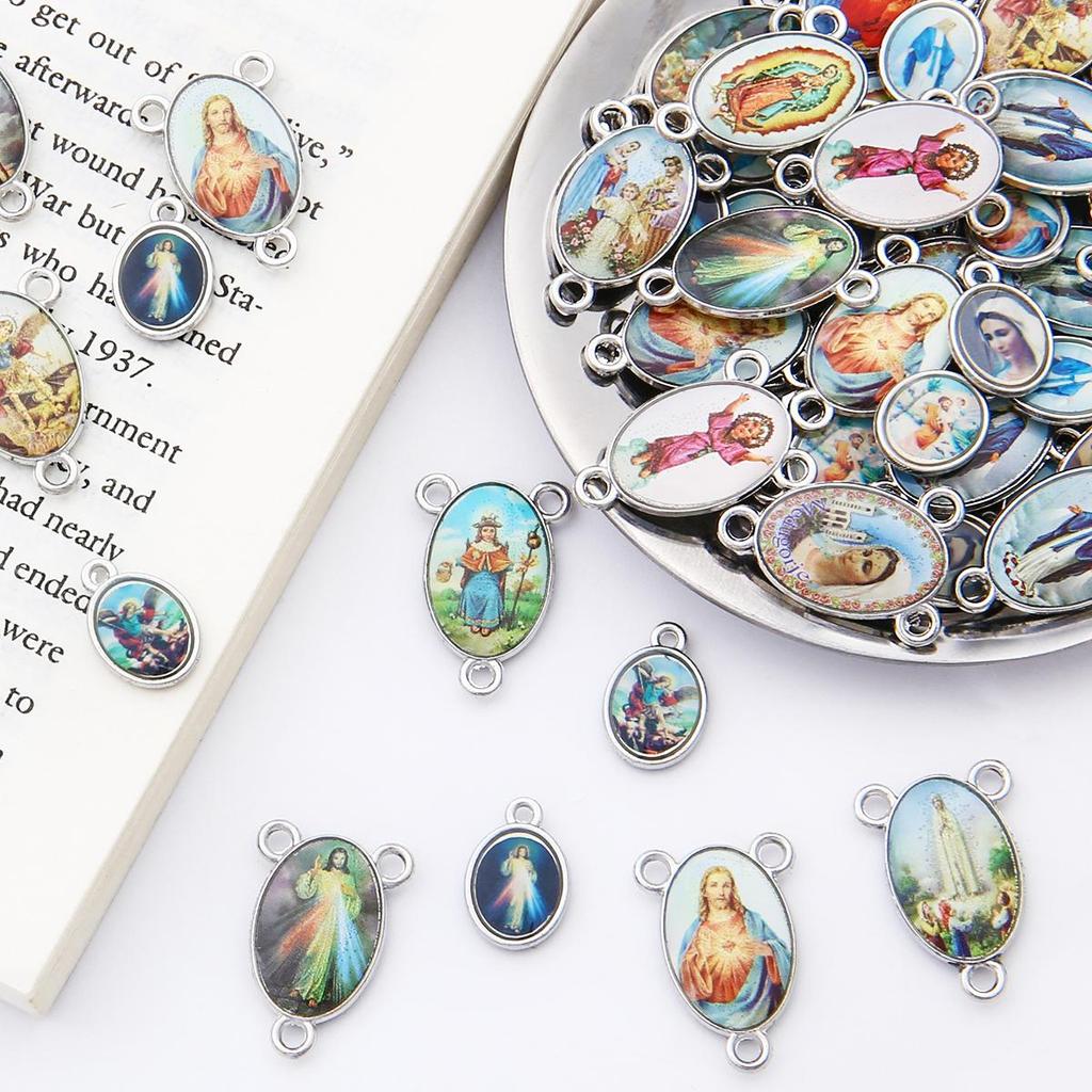 20Pcs Mix Jesus Series Drop Oil Alloy Pendants For Jewelry Component Making DIY Charm Decoration