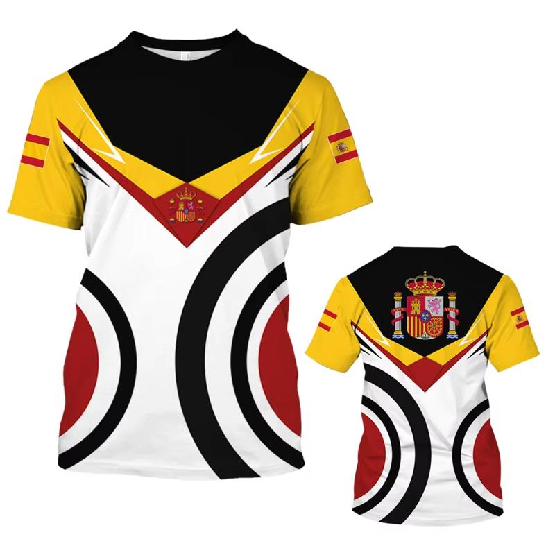 New Spain Flag National Emblem T Shirt Men Espana Football Jersey Tops 3D Printed Spanish Quick Dry T-shirt Fashion Short Sleeve